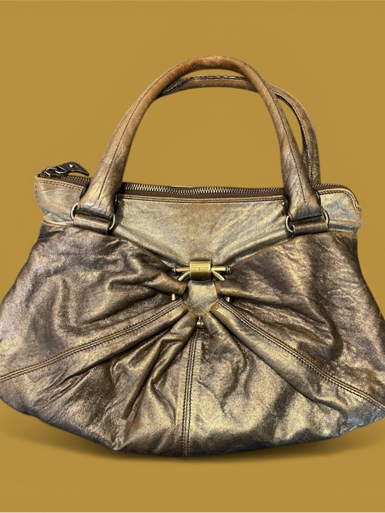 Salvatore Ferragamo Handbags - Salvatore Ferragamo Metallic Bronze Gathered Shoulder Bag